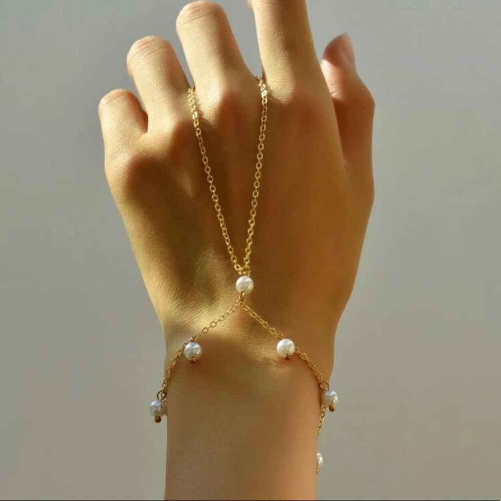 Gold Pearl Finger Bracelet